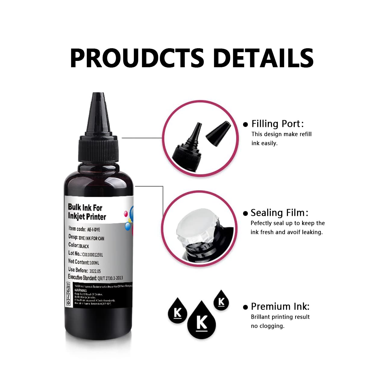 Kit de recharge de cartouche d'encre compatible avec Canon PG-560 CL-561 PG-540 CL-541 PG-540XL CL-541XL 541XL 560XL 561XL PG-40, etc. avec outils de recharge (3BK)
