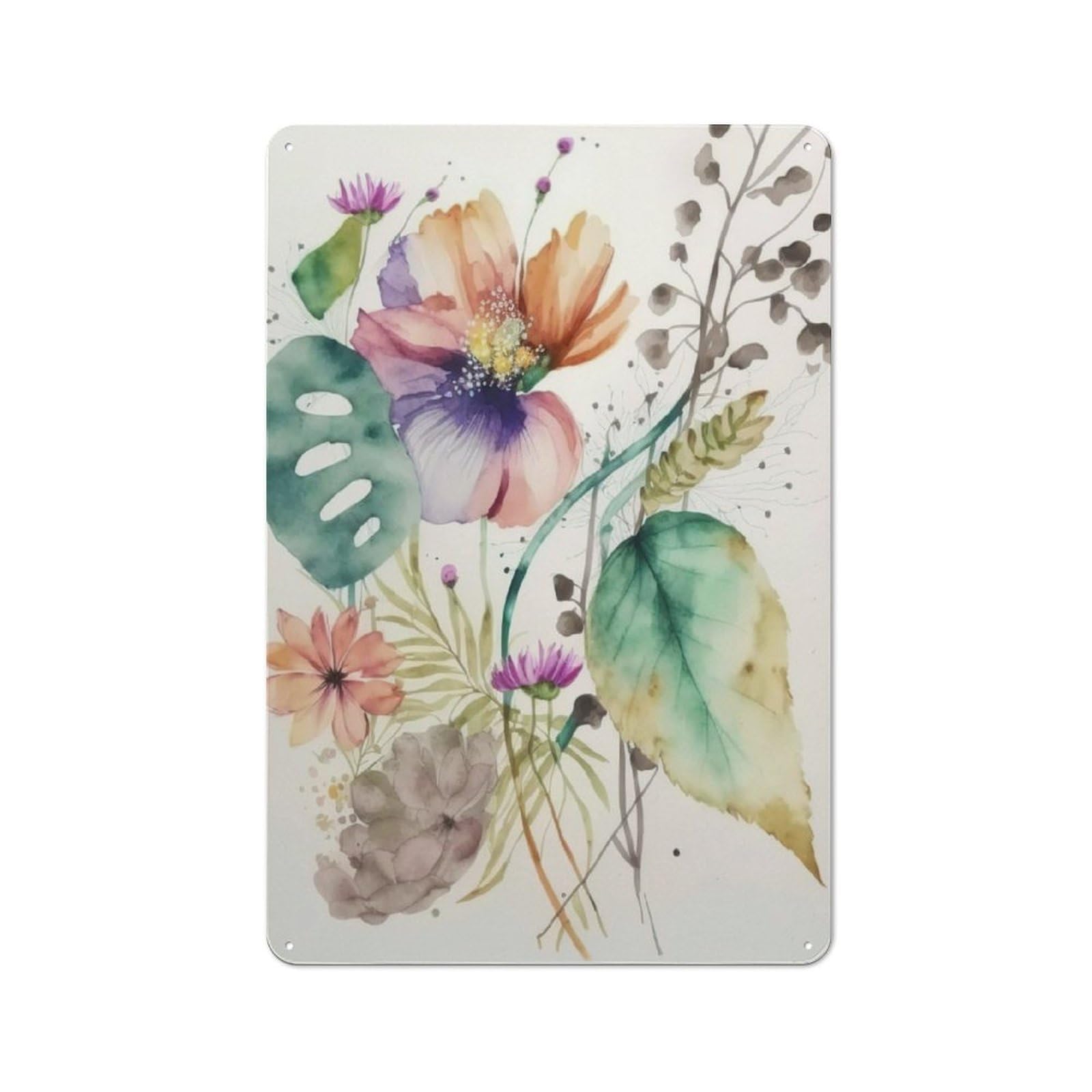 Junmoney Watercolor Flowers Vintage Metal Sign 30X20cm For Guest Room Or Hallway, Suited To Guest Room Decorators