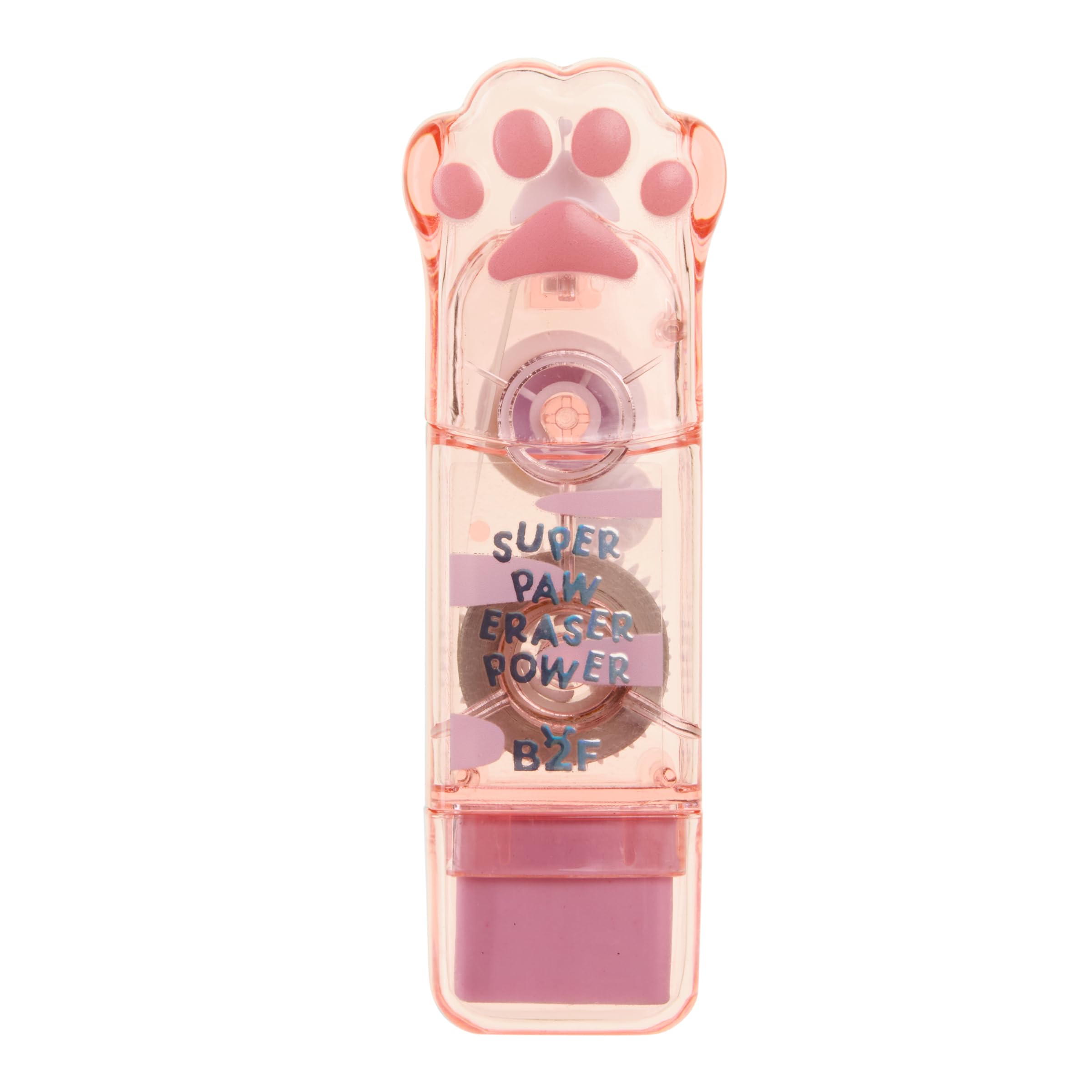Back2Fun - 2 en 1 Cinta Correctora de 6 metros y Goma de Borrar, Diseño de Patita 3D Con Cuerpo Transparente y Acabado Holográfico, Accesorio para el Estuche y Material Escolar, Rosa