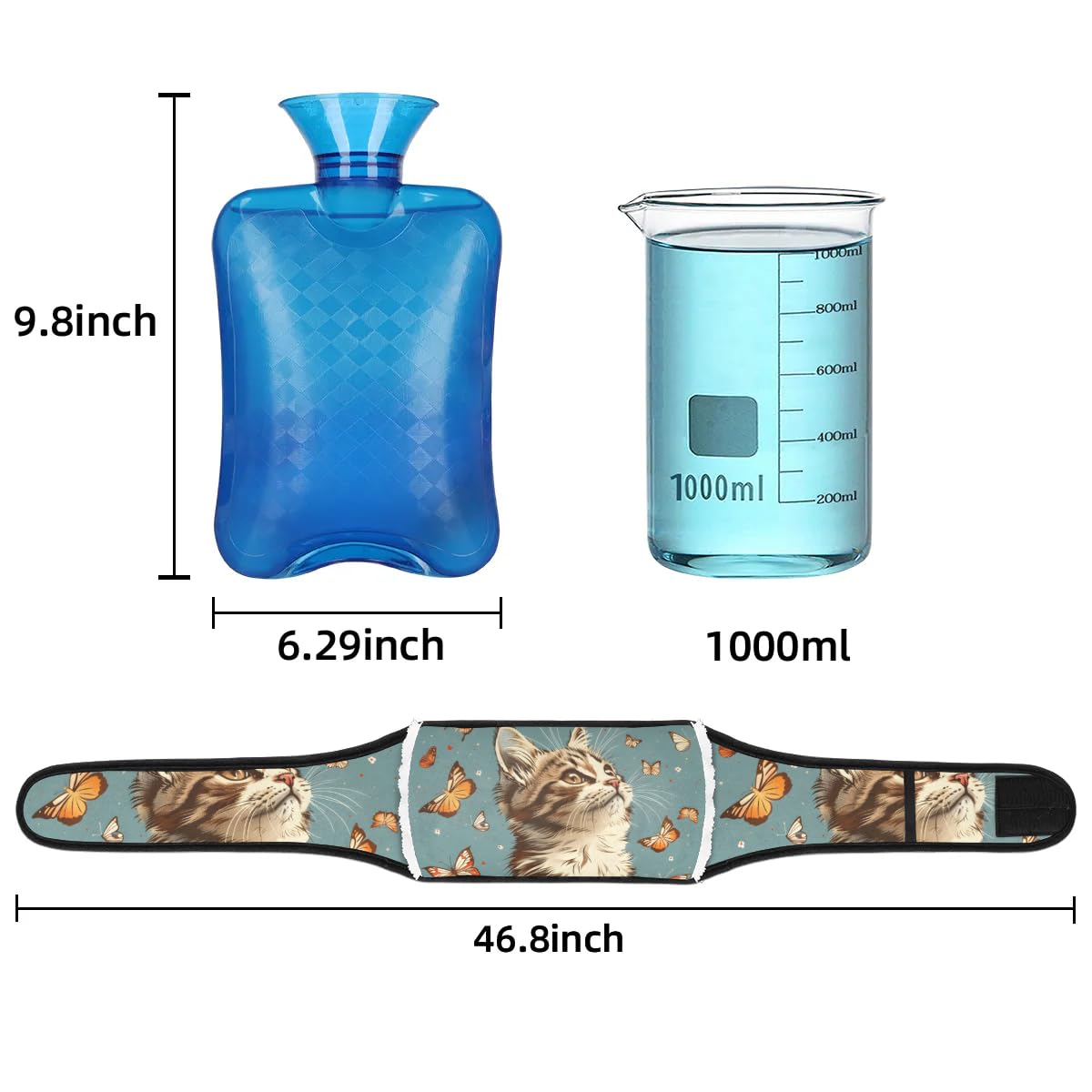 Hot Water Bag with Waist Cover Cats Up Butterfly Warm Hot Water Bottle Belt Plush Double Hand Insert Wearable Water Bag Detachable Hot Bottle Pouch for Neck Shoulder Pain Relief