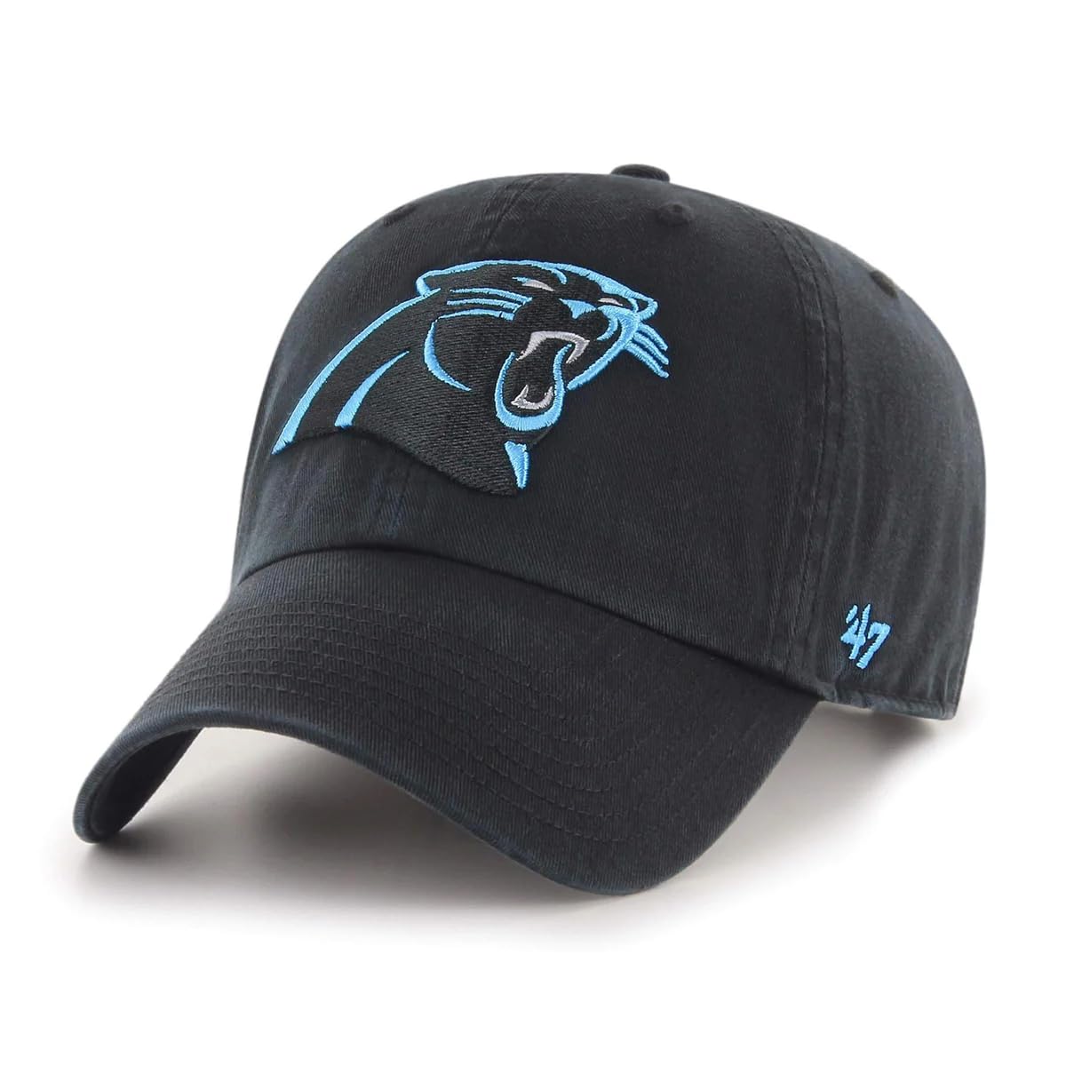 47 NFL Unisex Adult Clean Up Primary Logo Adjustable Hat Cap One Size, Carolina Panthers - Black, One size