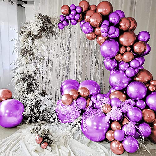 Image of Just Party 25Pcs Rose Gold & 25Pcs Purple Metallic Chrome Balloons with Shiny Surface For Birthdays /Anniversary /Engagement /Baby Shower /bachelorette Party Decorations (Pack of 50)