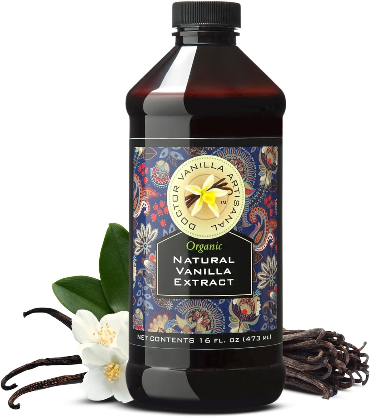 Organic Vanilla Extract, 16 fl oz - Madagascar Bourbon vanilla, 100% natural, sugar‑free, GMO‑free, gluten‑free, vegan, paleo, keto, and kosher