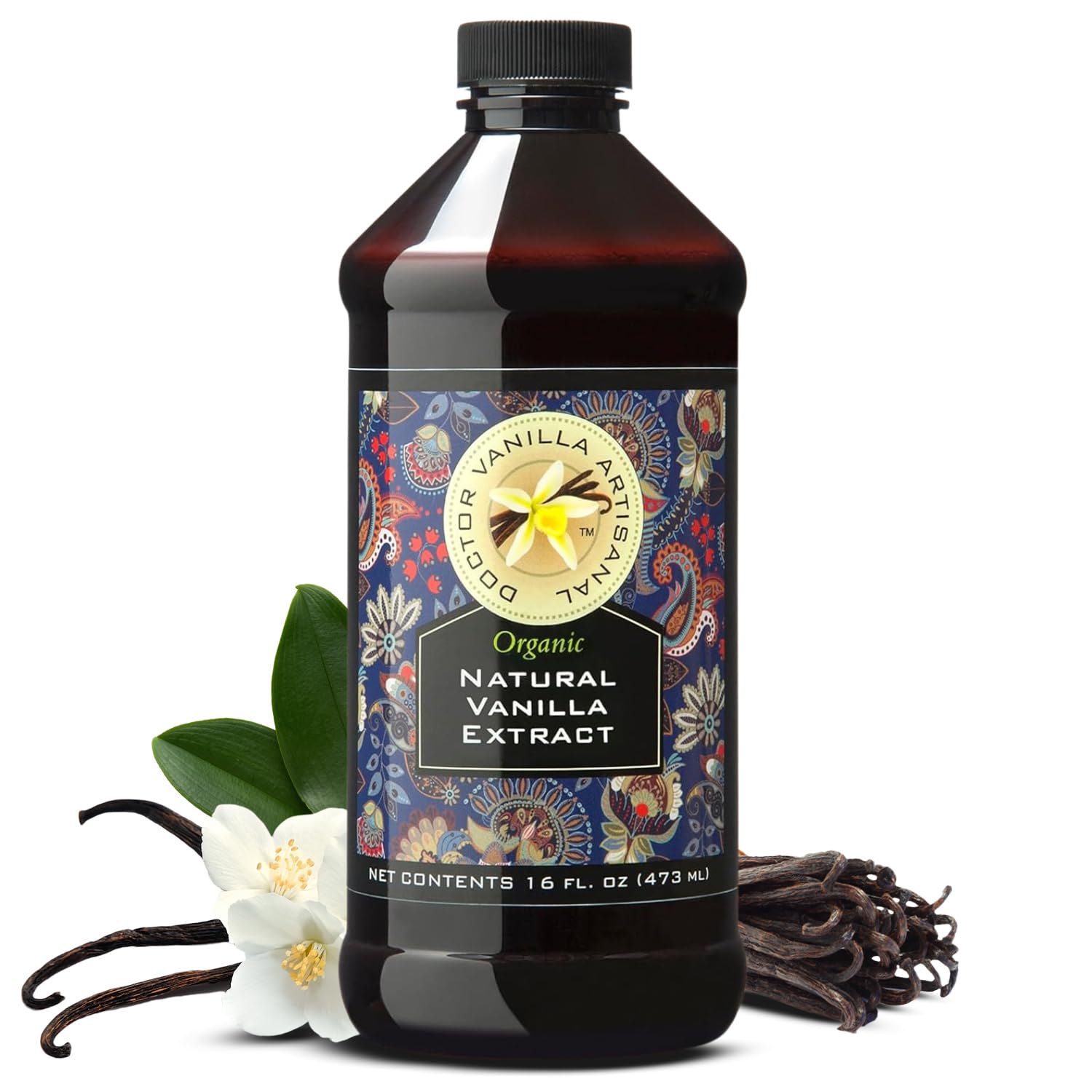 Organic Vanilla Extract, 16 fl oz - Madagascar Bourbon vanilla, 100% natural, sugar‑free, GMO‑free, gluten‑free, vegan, paleo, keto, and kosher