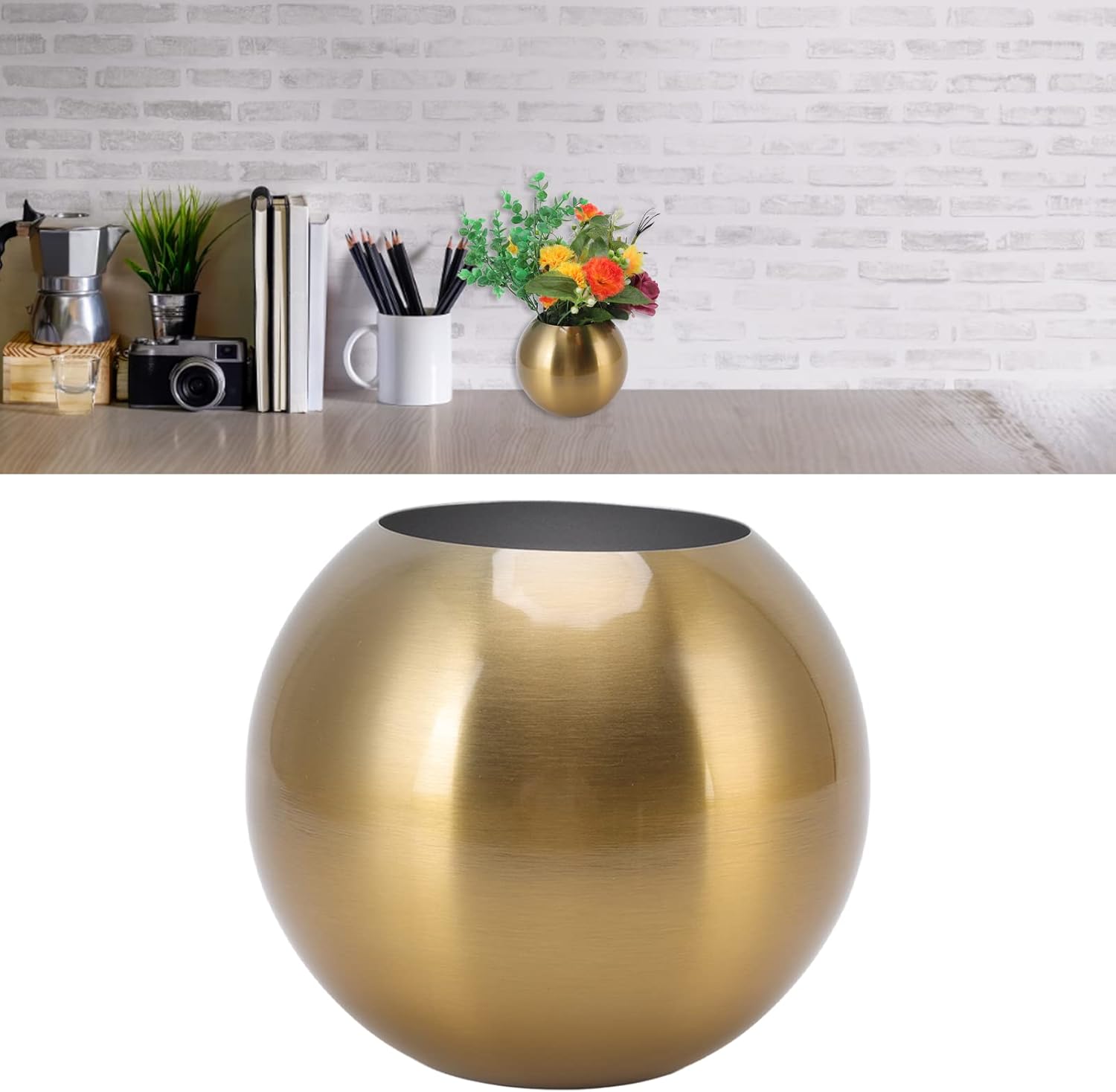 Round Vase Nordic Style Modern Stainless Steel Small Flower Vase Ornament Living Room Office Table Decoration for Home Decoration(Gold)