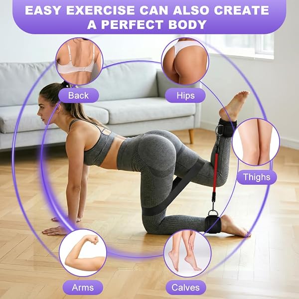 HOTUT 5PCS Élastique Musculation, 3PCS Sangle Cheville Musculation Poulie, 5 Niveaux de Force + 3 Niveaux de Force,avec Double Anneau D, pour Fitness Pilates Yoga Gym Exercice Tirage - 5