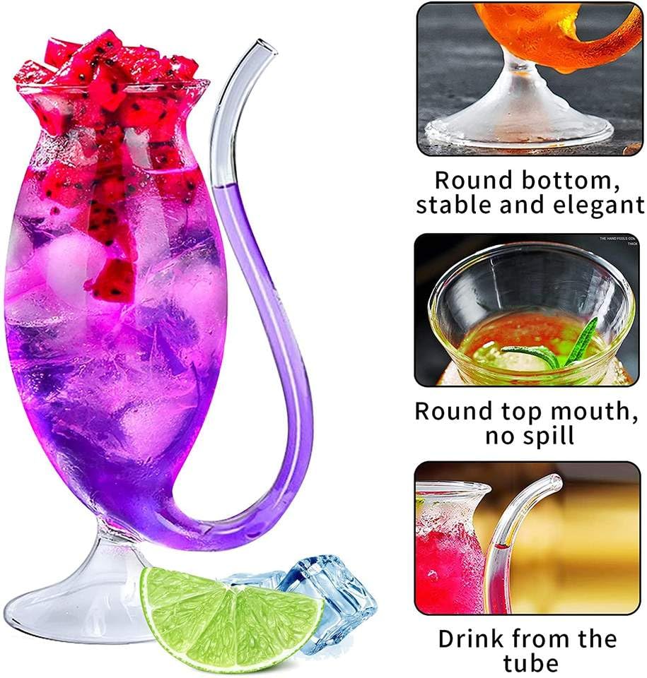 Melbify Vampire Cocktail Glass | Set of 2 | 200 Ml | Glass Sipper with Straw | Cocktail Glasses with Straw | Cocktail Drinking Glass with Build Straw | Big | Giant Size, Transparent 2