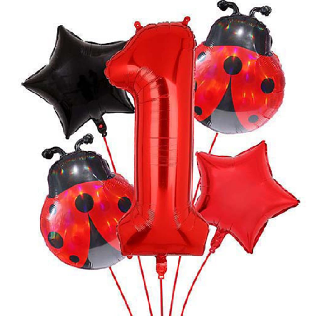 Ladybug 1st Birthday Balloon Decorations for Girl – Red Black Balloon Garland Kit with Number 1 Foil Balloon – Cute Ladybug Themed Party Supplies for