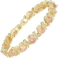 RIZILIA BLOSSOM 14K Gold Plated Tennis Bracelet Women - Birthstone 6mm CZ Gems, Hypoallergenic 7" Lightweight, Gift Box Included