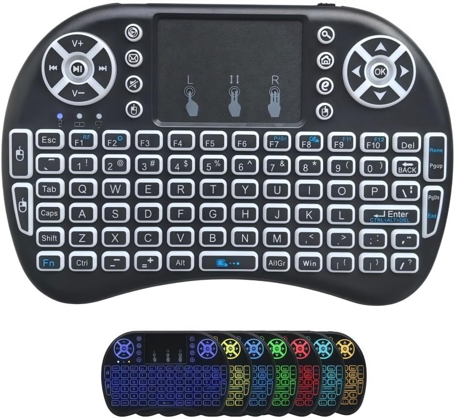 2.4G Wireless Mini Keyboard with Upgraded 7 Colors Backlight Memory, Touchpad Mouse, USB Receiver Remote Control for Android TV Box, Windows PC, Smart TV, Pad, Mac, Linux:i8-7C
