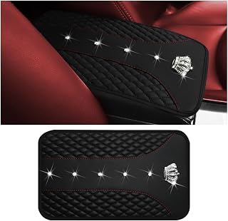 zipelo Bling Car Center Console Cover, Crystal Rhinestone Crown Auto Armrest Box Protector Cushion Pad, Comfortable Diamond Vehicle Arm Rest Seat Mat Decor Accessories, Universal Fit (Black)