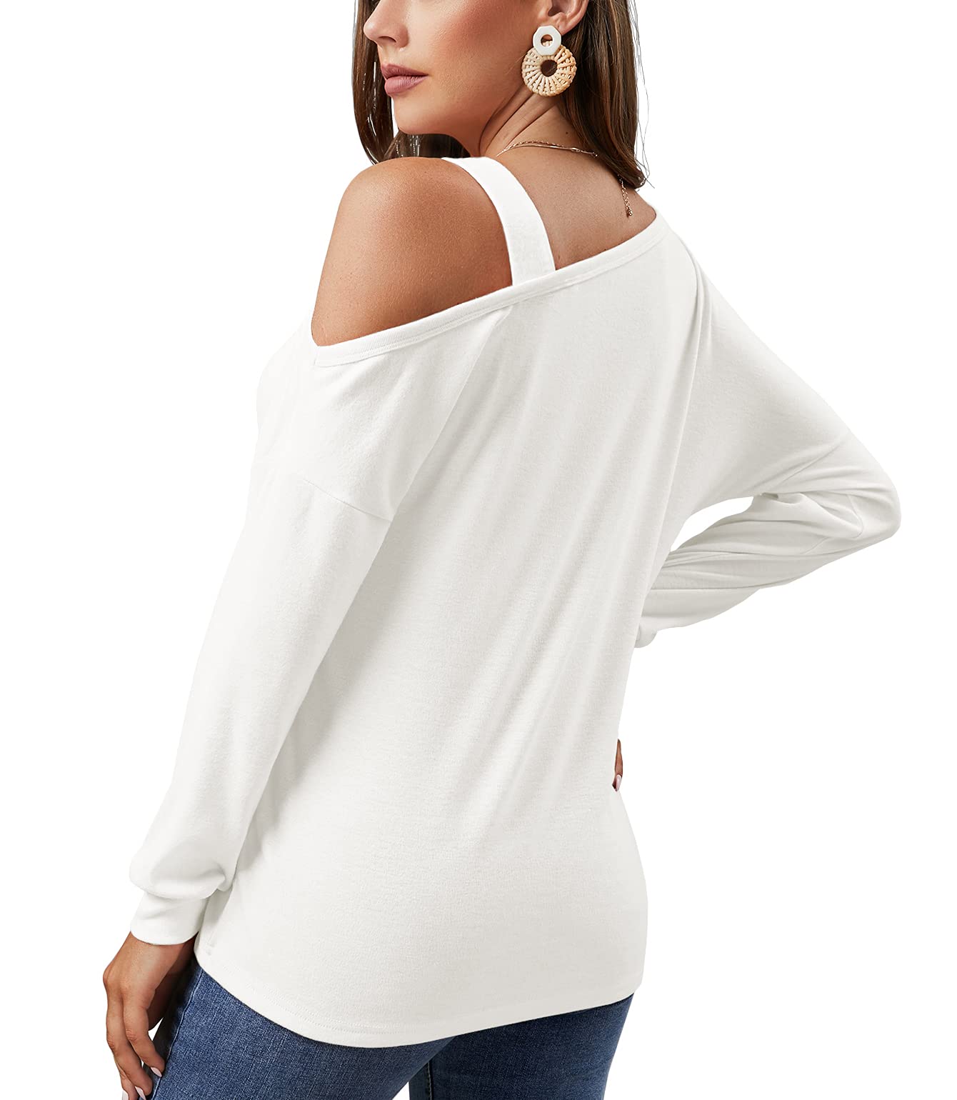 JINKESI Women's Long Sleeve Tunic Tops Casual Cold Shoulder Blouse Shirts