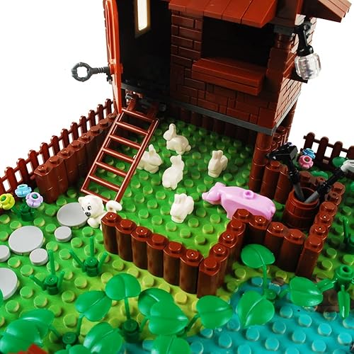 Miniatura 6 de Bloques de construcción de granja de jardín, accesorios de sedería de parque, juego de plantas de ladrillos de construcción, juego de construcción
