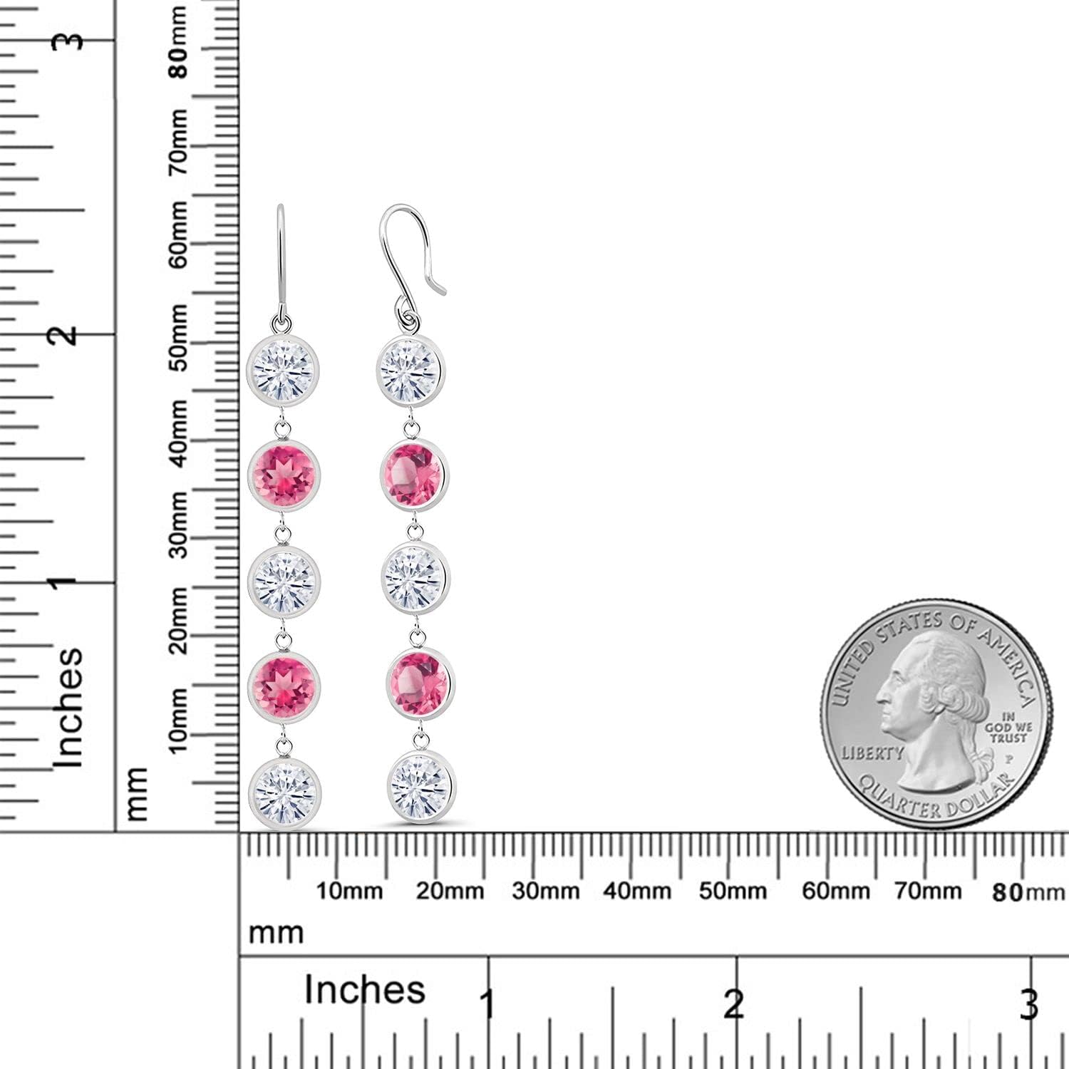 Gem Stone King 10.80 Cttw Pink Mystic Topaz and Moissanite 5-Stone Dangle Earrings for Women | 925 Sterling Silver | Fine Jewelry Gifts for Her Mom Women Wife