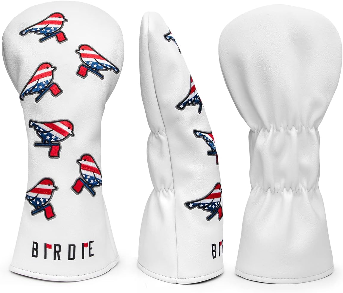 Golf Head Covers Birdie Driver Covers 3 Wood Headcover Hybrid Head Covers Embroidery Leather USA American Flag Golf Club Headcovers Golf Mallet Putter Cover for OZ1
