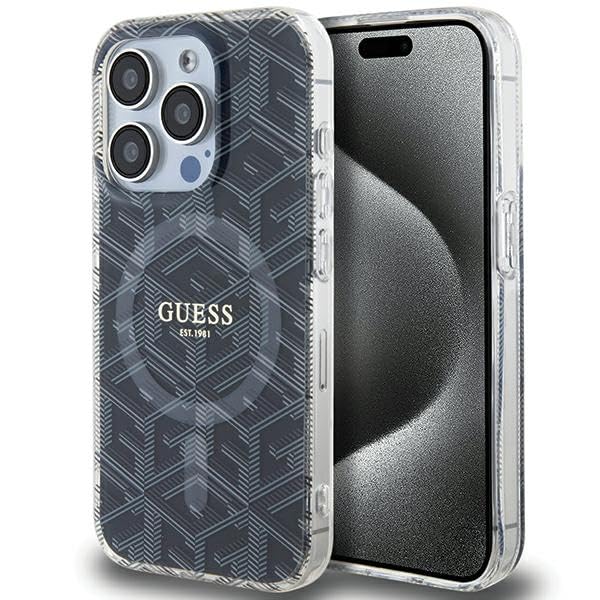 Guess GUHMP15XHGCUSTGK Coque pour iPhone 15 Pro Max 6,7 Pouces Noir Coque Rigide IML GCube