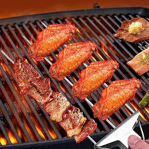 2 x Schaschlikspieße, Spieße für Kabobs, 3-Wege-Grillspieße, Metallspieße zum Grillen, einfach zu bedienender Schieber, Grillzubehör, Kabob-Sticks für Fleisch, Wurst, Gemüse – Bild 3