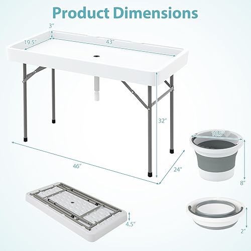 Vista 12 de Giantex, mesa de plástico plegable para hielo, de fiesta, 4 pies, con faldón blanco