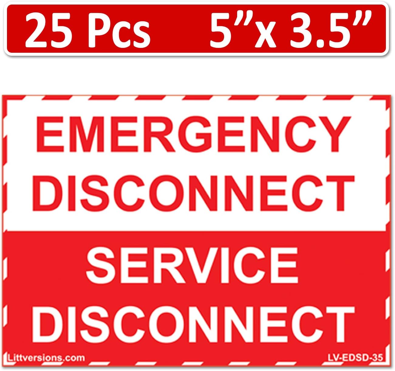 25 Pack 5"x 3.5" NEC Compliant Emergency Disconnect Service Outdoor Laminated Labels Decal Sign Notice Sticker Elerctrical Panel Heavy Duty Vinyl Waterproof