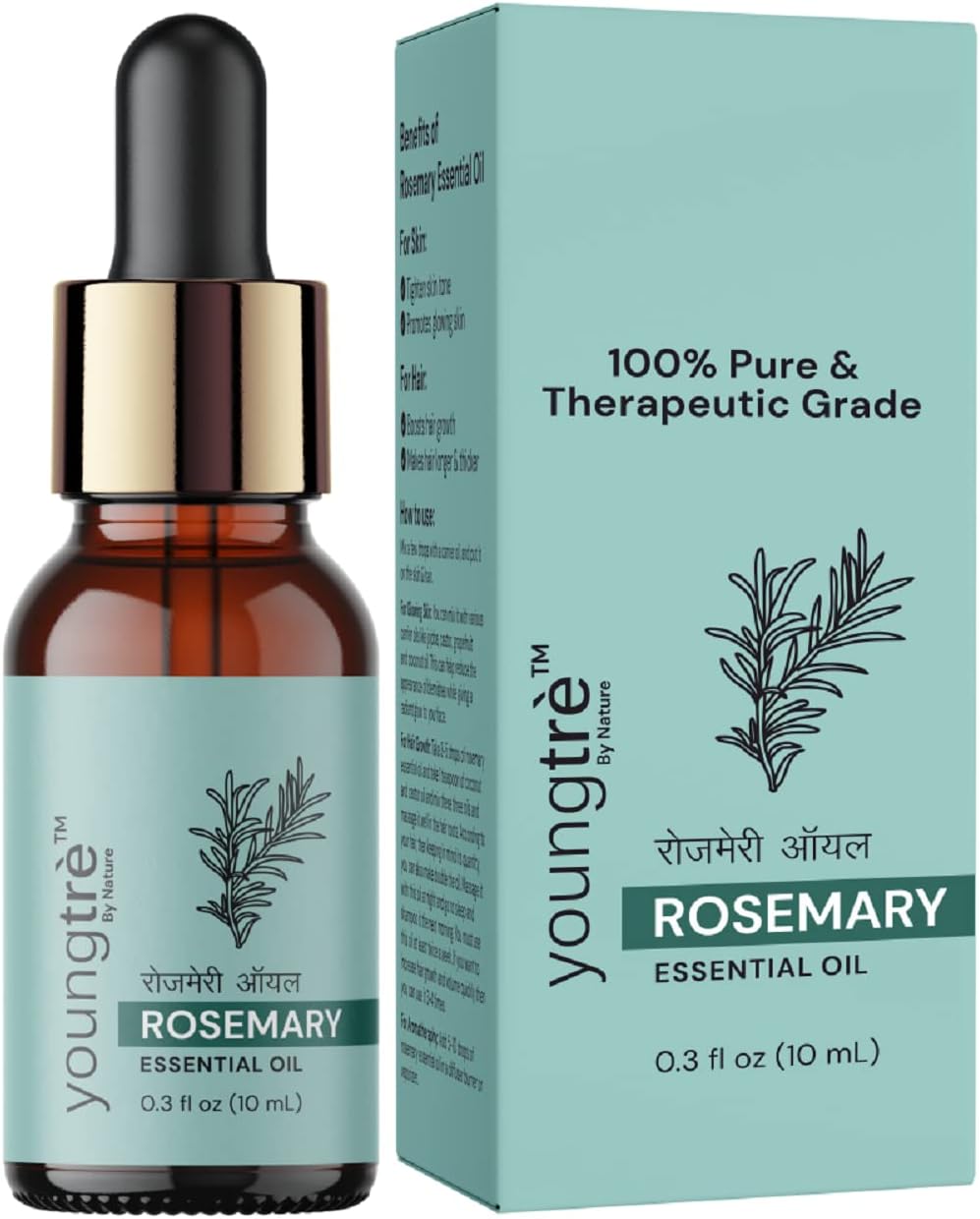Youngtre 100% Pure & Natural Rosemary Hair Oil Non-Sticky & Non-Greasy Hair Oil 10 Times Stronger Hair, Nourishes Scalp and Reduces Hair Fall and Grows New Hair-10ML