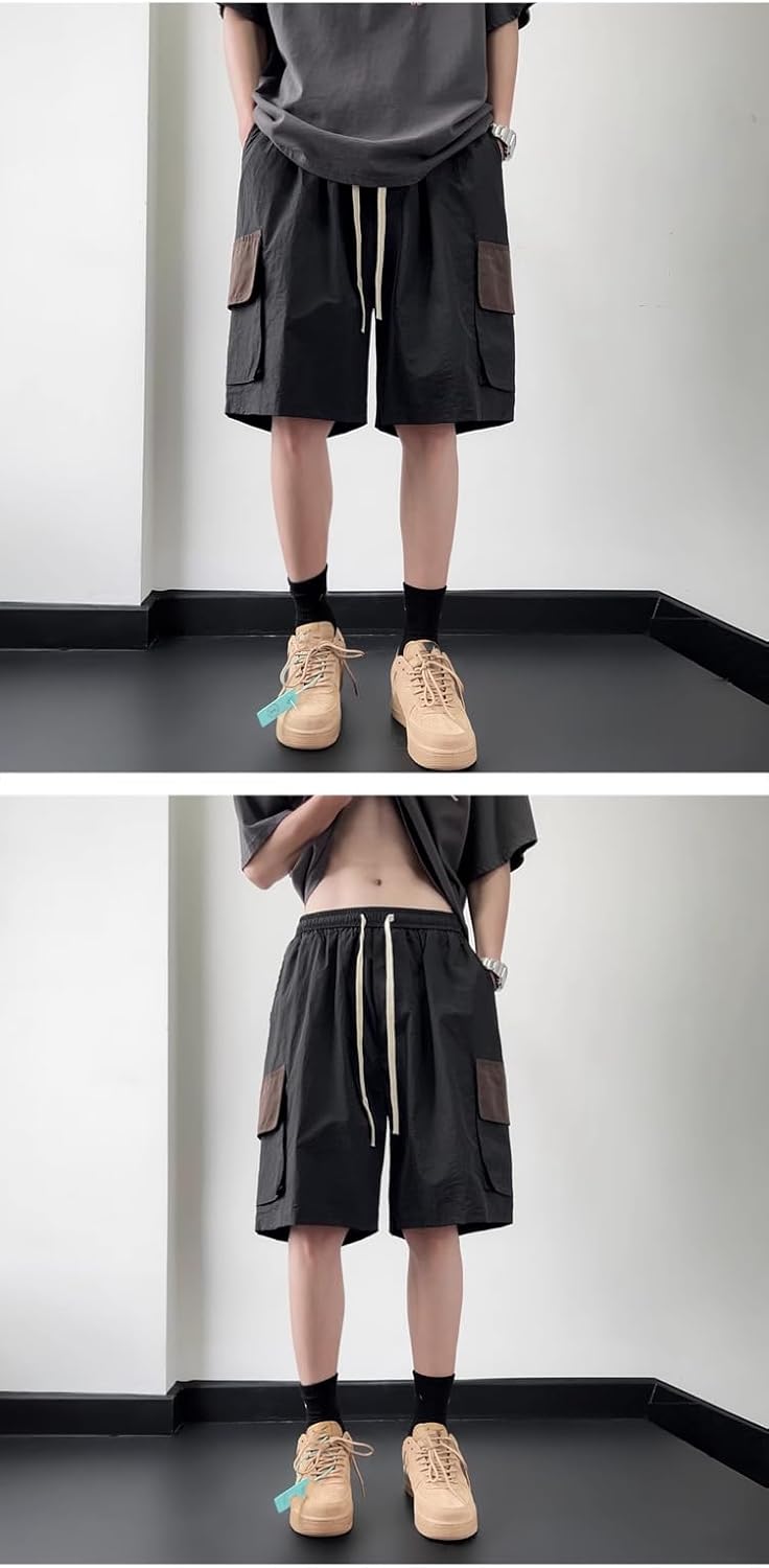 Men's Shorts Workwear Summer American Style High Street Loose Fit Casual Sports Shorts for Men-Coffee-Large