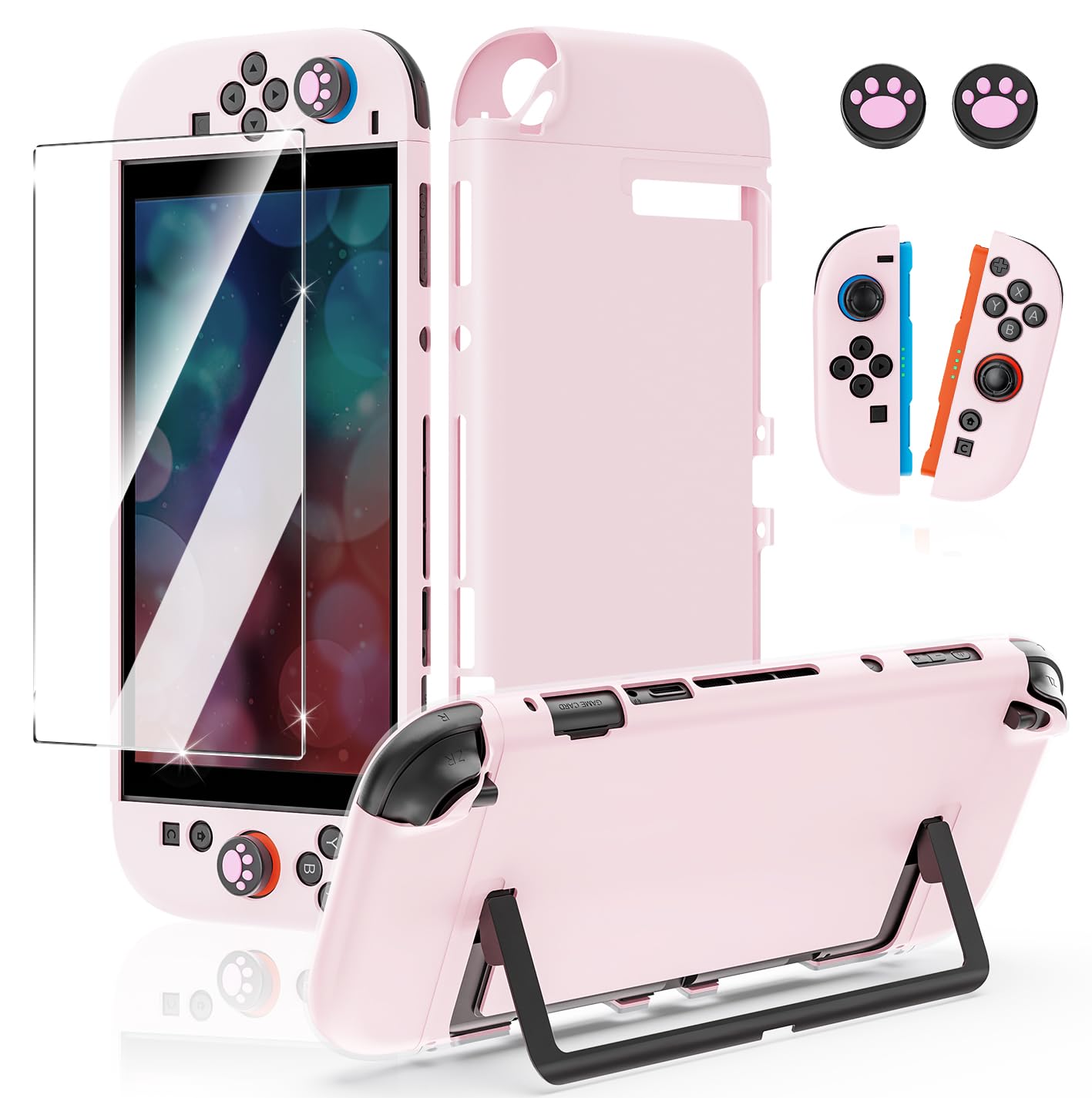 Nintendo Switch 2 Protective Case Kit Pink TPU PC Film Stick Caps Dock Fit