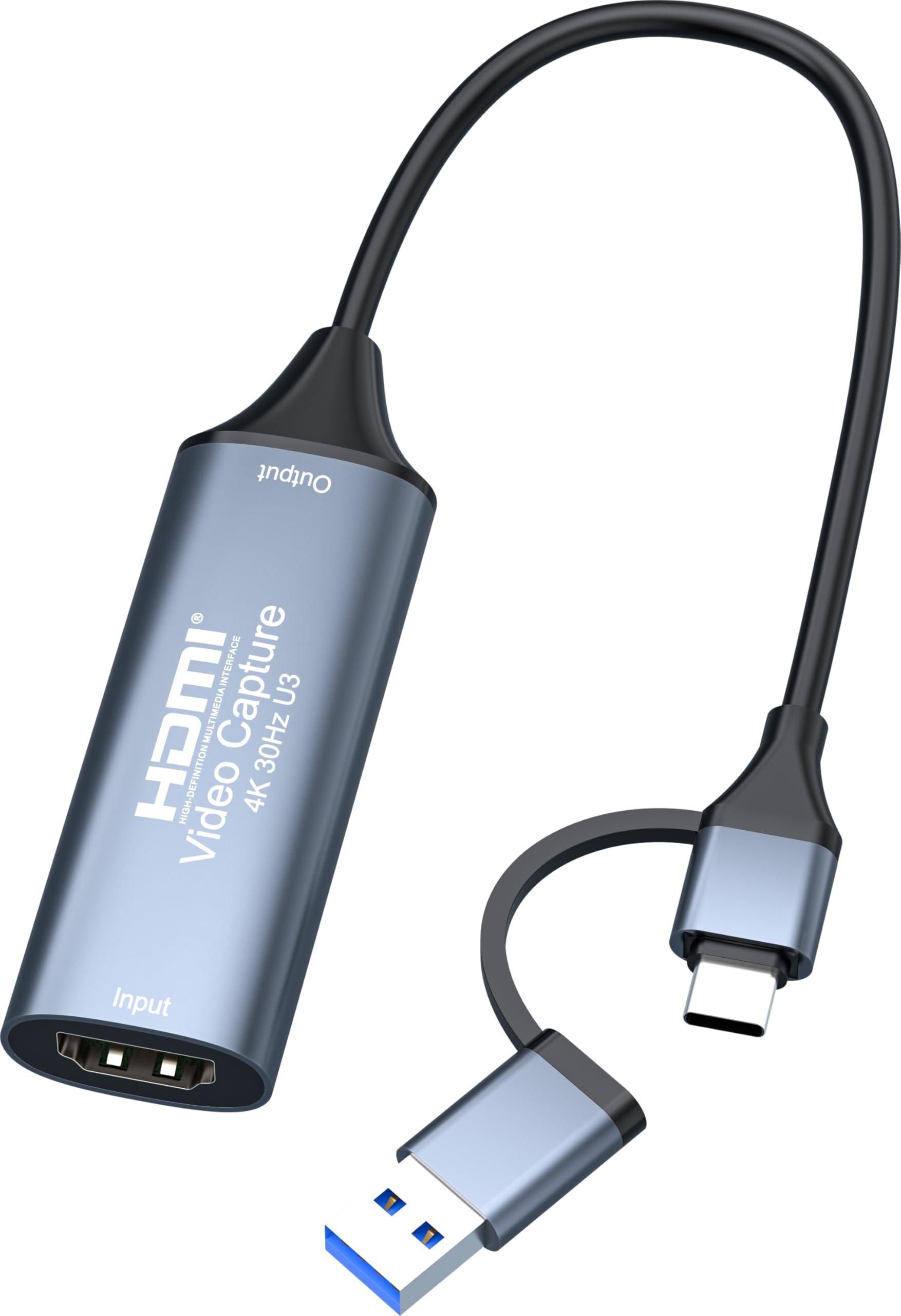PremiumCord HDMI Capture/Grabber do Nagrywania Wideo/Audio na Komputerze z USB, Rozdzielczość UHD 4K 2160p 30 Hz, Full HD 1080p 60 Hz, USB 3.2 typ C/typ A, Plug and Play, Space Grey