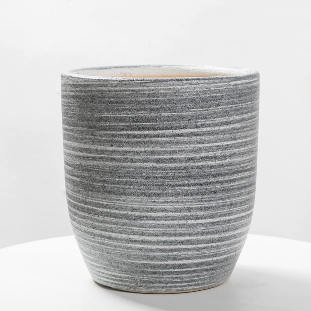 Vasi da Giardino Vaso da Fiori in Ceramica con Linea Grigia Spazzolata, Decorazione Domestica Moderna, vasi per Piante da 6/8/10 Pollici con Fori di Scarico e piattino