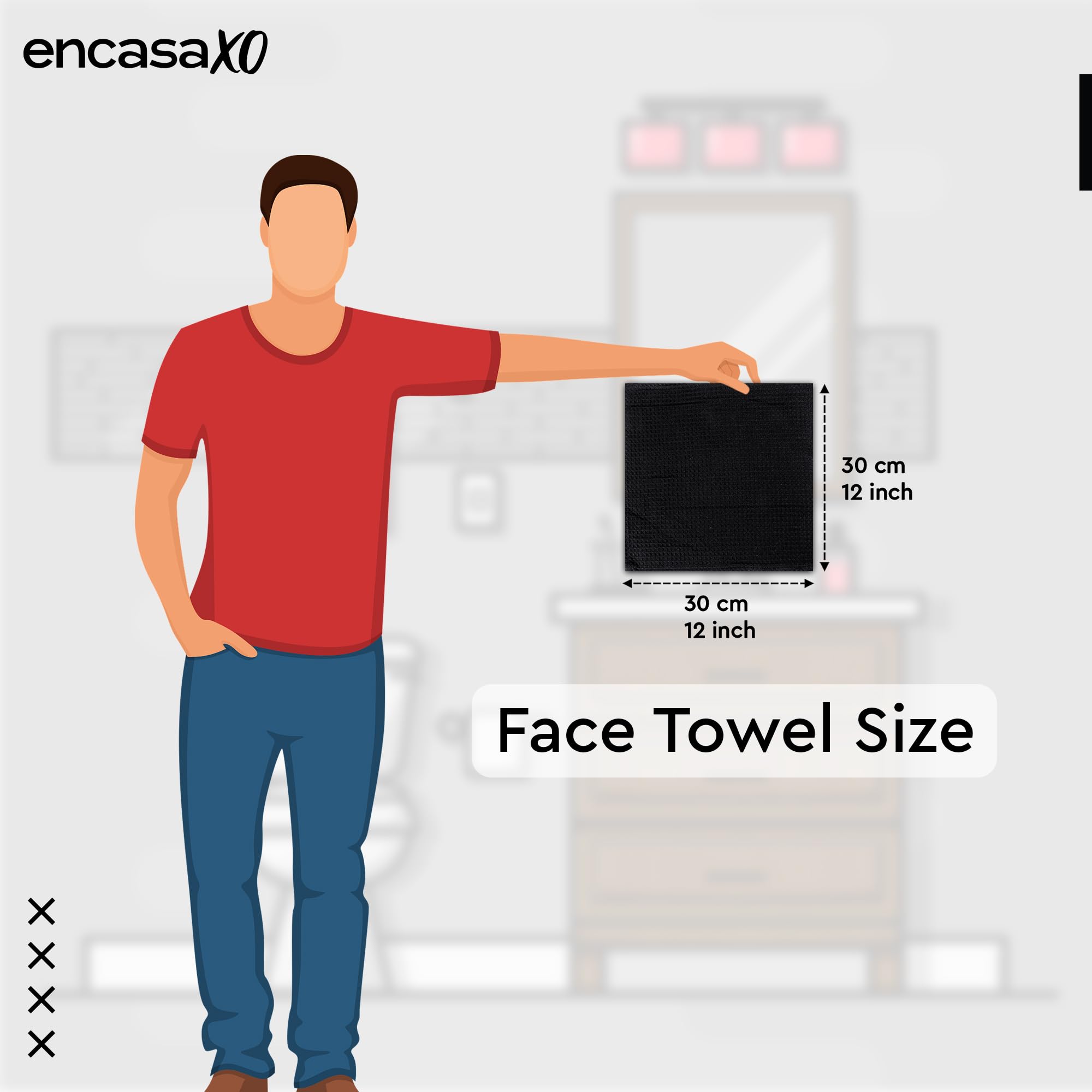 Encasa XO Face Towels, Cotton Waffle Hand Towel, Dish Cloths Black 3