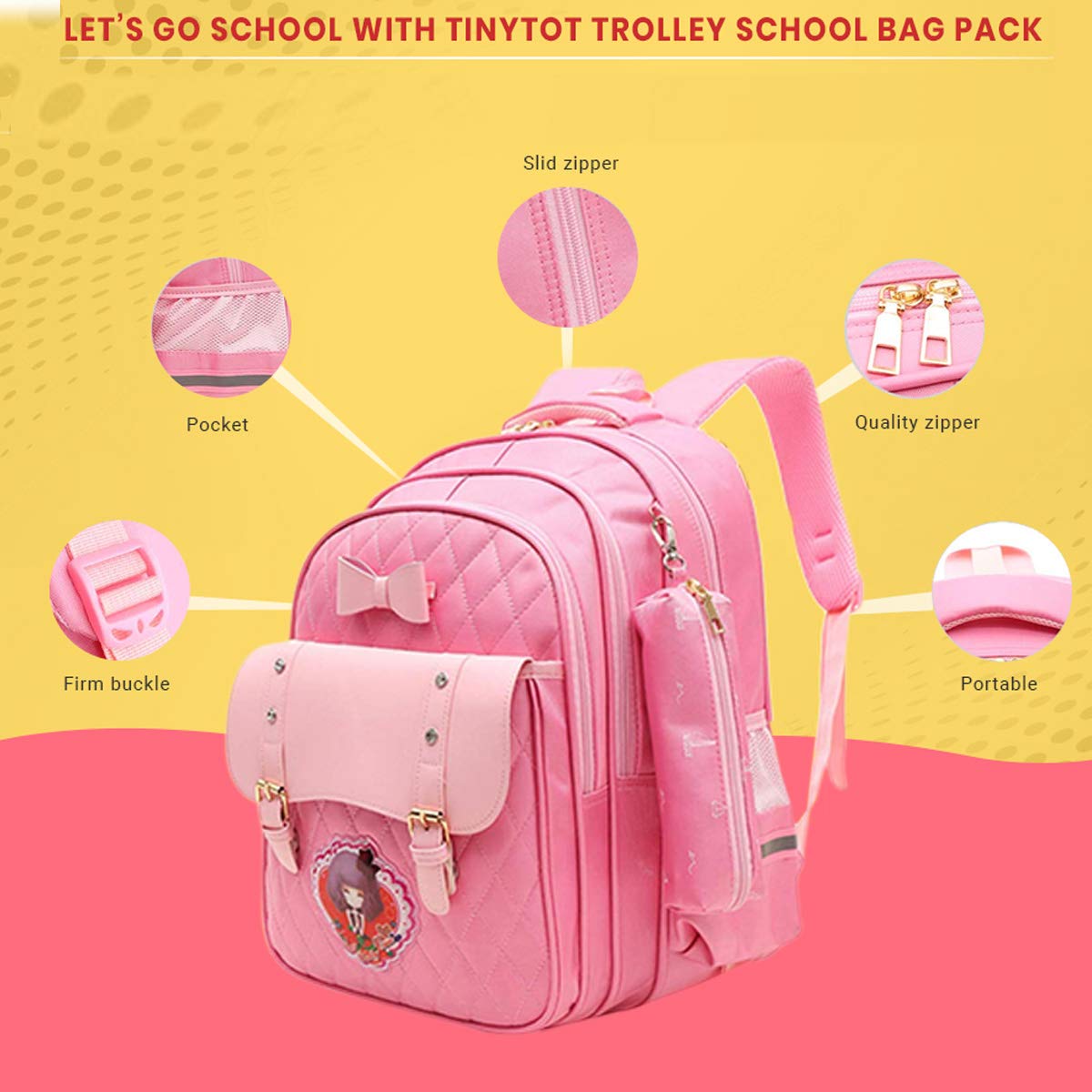 Tinytot 22 Litre, 17 Inches Stylish & Trendy Water Resistant High Storage School Backpack College Backpack Travel Backpack Bag for Boys & Girls, With Trolley And Pencil Pouch, 2nd Standard Onwards 1