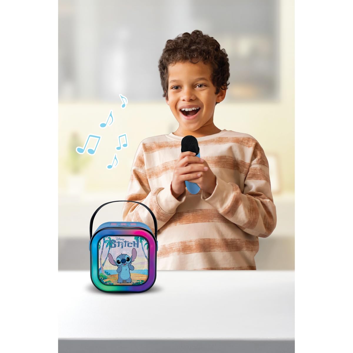 Lexibook, Disney, Karaoke con Microfono Wireless, Blu, BTC020DLXB | Altoparlante karaoke Stitch con microfono wireless, Bluetooth 5.0, USB-C, luci e design compatto