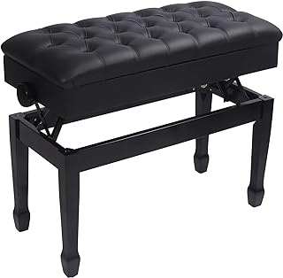 AKVOMBI Adjustable Duet Piano Bench with Storage, Heavy Duty Double Piano Benches with Leather Cushion, Black Piano Bench for Adults, 13.8