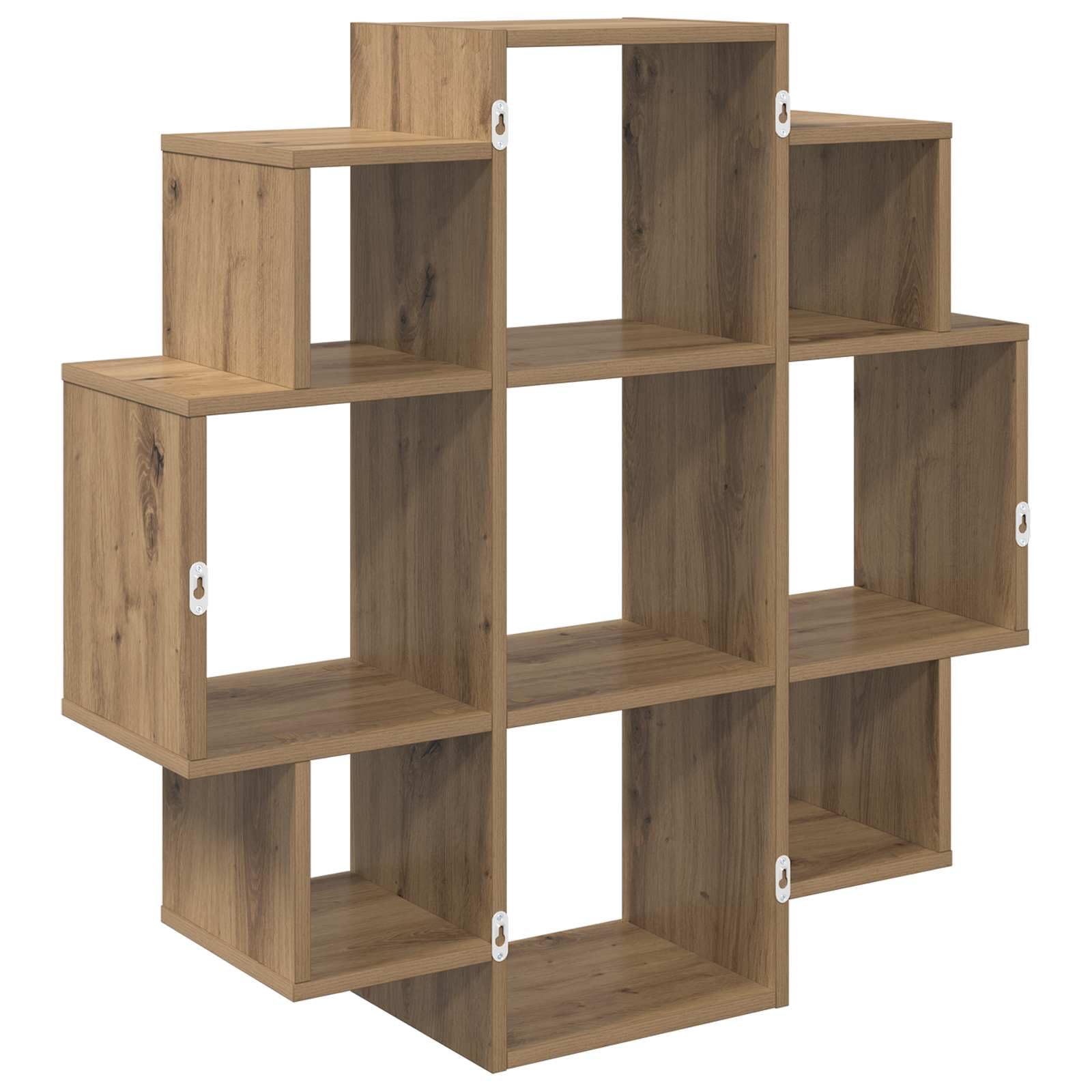 Estantería de pared de roble Artisan, 90 x 25 x 90 cm, con 9 compartimentos, estantería flotante para montaje en pared, sistema moderno de pared para salón, oficina y cocina