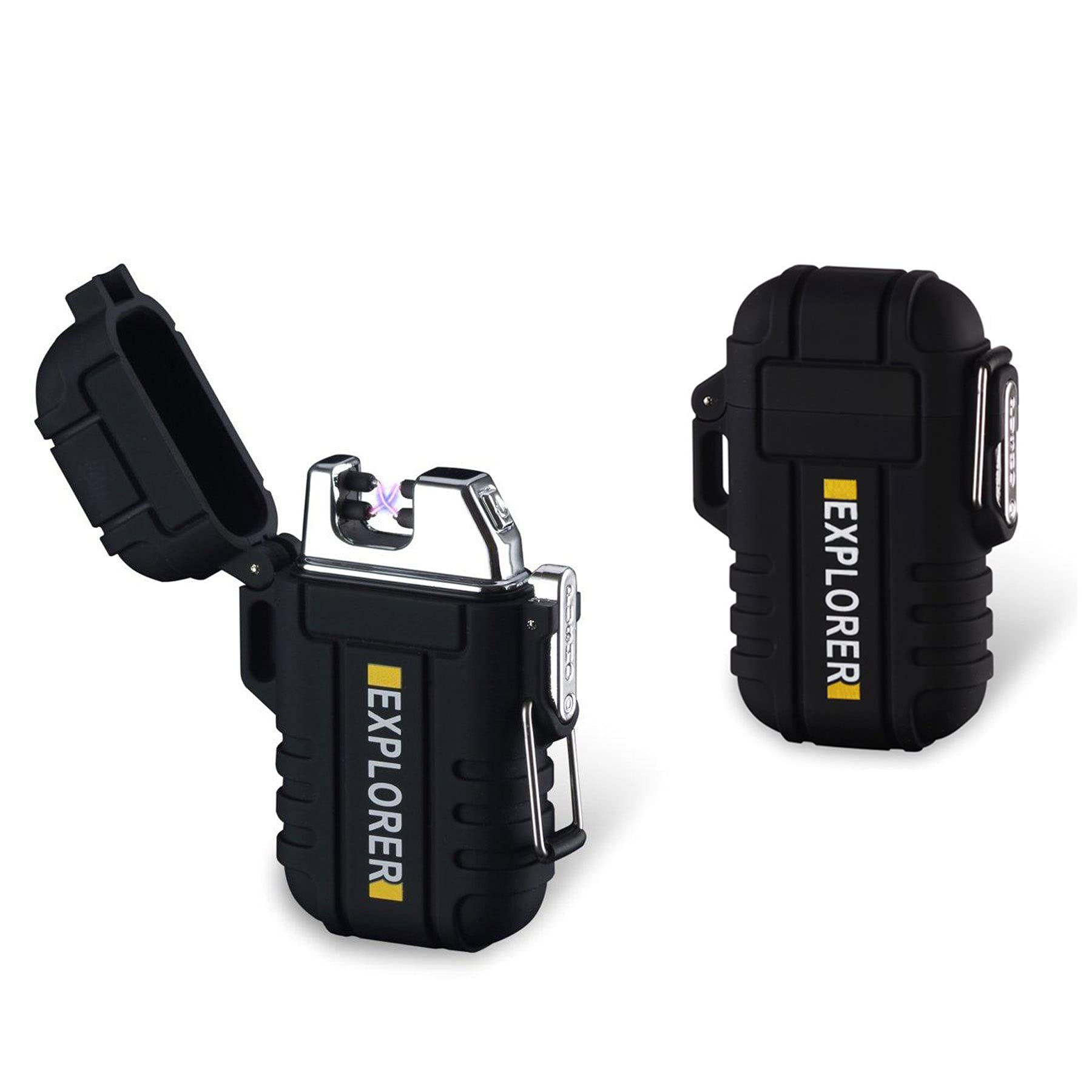 Radion Lighters Pack of 2 Dual Arc Plasma Electric Rechargeable Flameless Waterproof Windproof for Camping, Hiking, Skiing, Outdoor Adventure (Black)