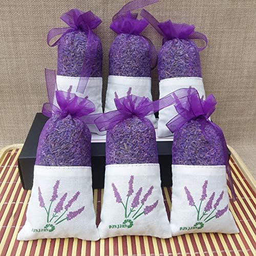 Wuyue Hua 6 pcs Lavender Sachet Bags, Organic Ultra Blue Lavender Buds for Home Fragrance