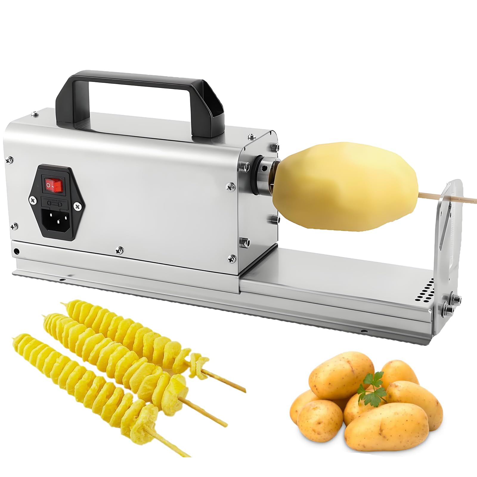 YXYLJOZ Electric Potato Spiral Cutters Machine,Commercial Curly Fry & Tornado Potato Maker,40W Stainless Steel for Potatoes, Carrots, Cucumbers