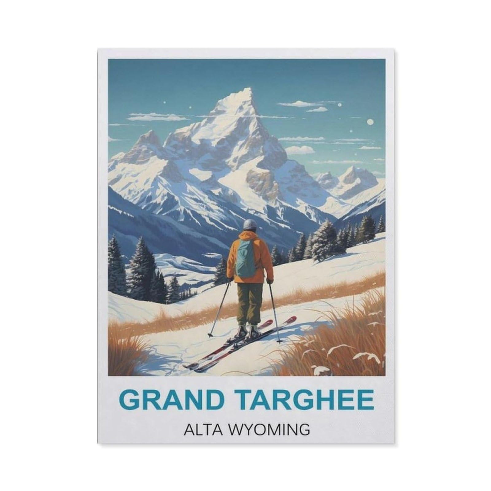 Grand Targhee Alta Wyoming Vintage Travel Posters，5D DIY Diamond Painting Full Round Drill Diamond Embroidery Cross Stitch Rhinestone Mosaic Paintings Art（30 x 40 cm/11.81 x 15.74 inches）-CB22