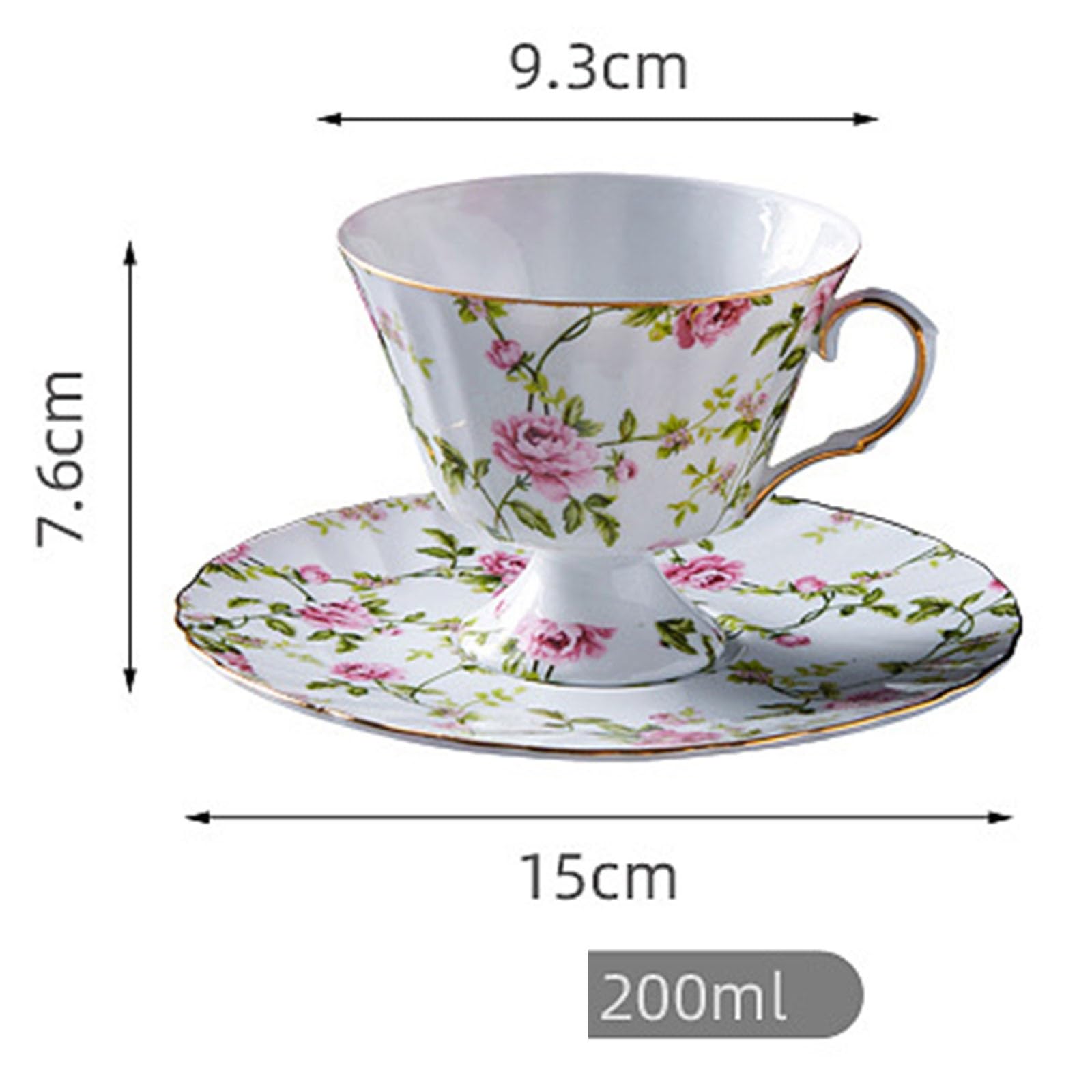 Porcelanowy zestaw filiżanek i spodków w kwiaty | Czas na herbatę: porcelana kwiatowa