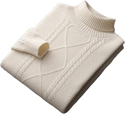 Men Turtleneck Sweater Thick Pullover Knitwear Twist Flower Knitting Warm Tops