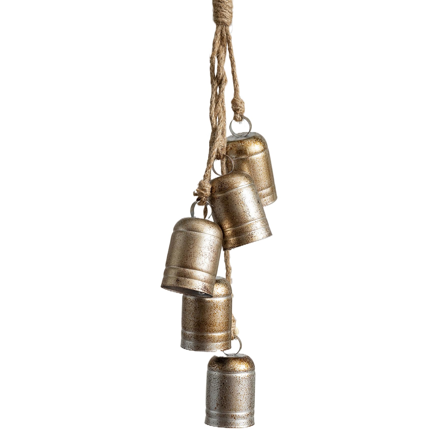 Christmas Bells, Champagne Metal Vintage Bells with Jute Hanging Rope, Decorative Wind Chimes for Weddings, Parties, and Christmas Wreaths, Decorative, for