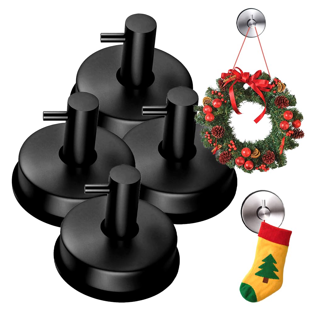 AIIONP 2026 New Suction Cup Hooks for Door Wreaths on Glass, Wreath Hangers for Front Door, No-Drill Hanging Towel Hooks for Inside Shower Bathroom Window Wall Mirrors (Matte Black, 4 PCS)