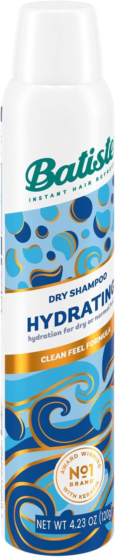 Batiste Hydrating Dry Shampoo, Hair Benefits For Dry Brittle Hair, Refresh and Restyle Hair in-Between Washes, Clean Feel Formula, 200ml