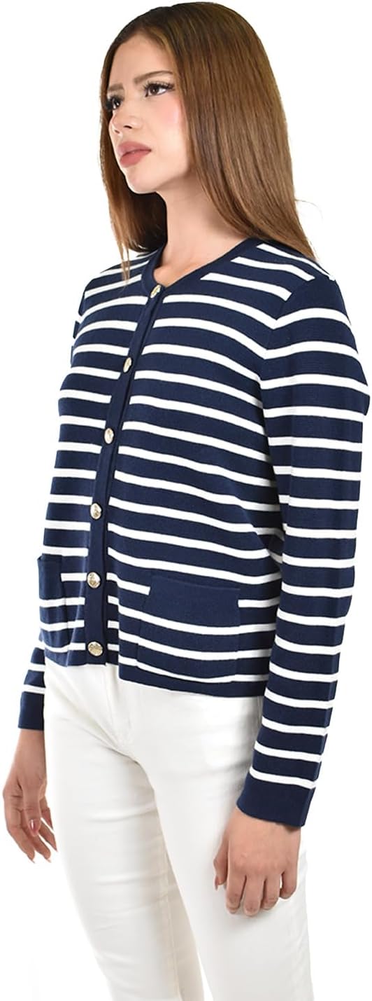 Striped Button Knit Cardigan/Youth, 3140 (Navy)