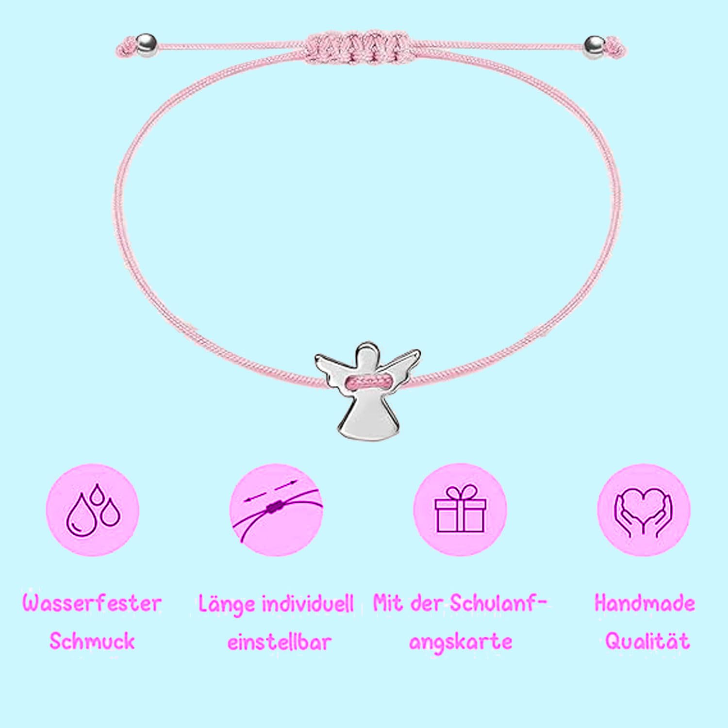 Ange Gardien en Cordon tressé,Cordon tressé argenté,Réglable,Petit Cadeau pour Communion,Cadeau de baptême pour filles et garçons,Acier Inoxydable (Bleu)