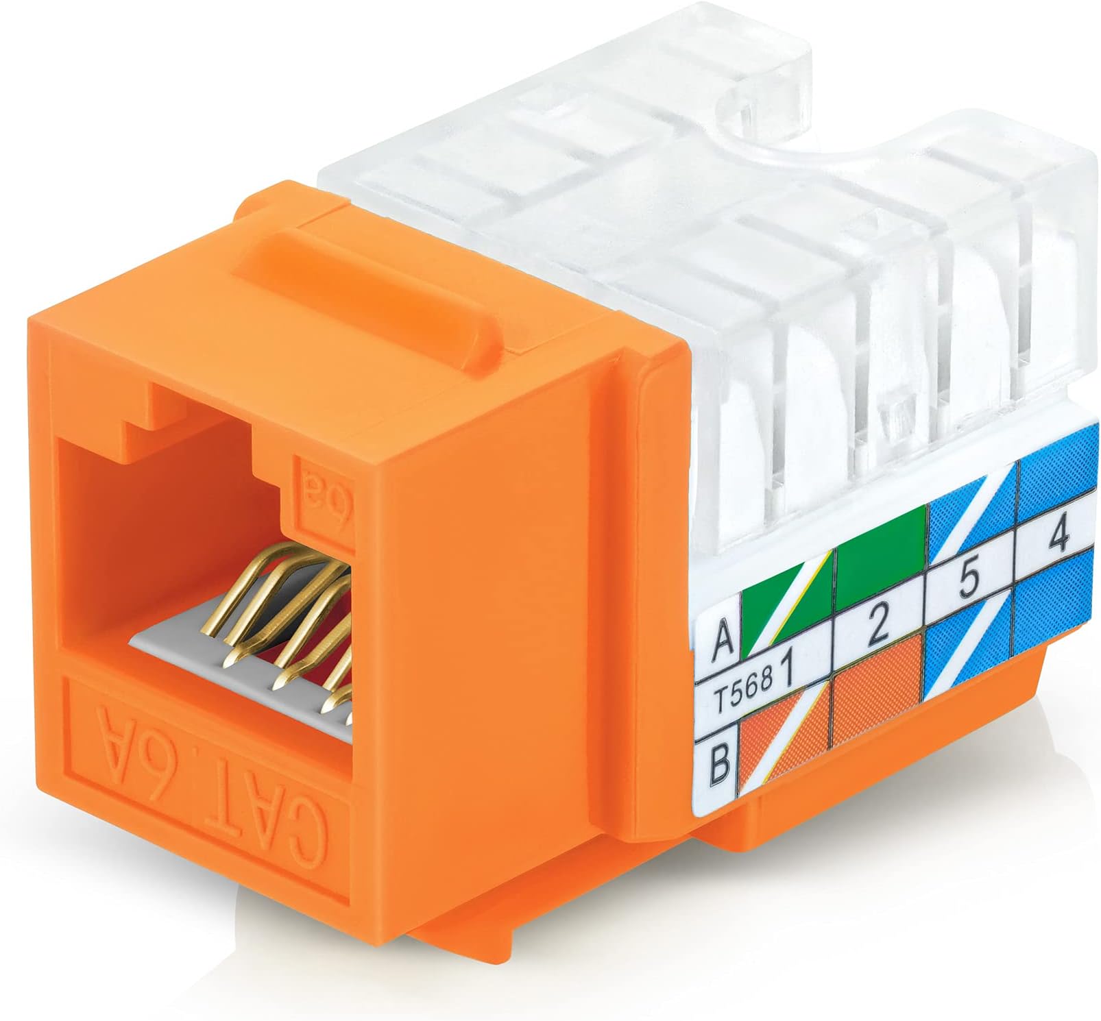 Everest Media SolutionsRJ45 CAT6A Keystone Jack in Orange Color - Slim Profile, UTP Female Ethernet Connector - Compatible with Speed Termination Tool - easyJACK - 20-Pack