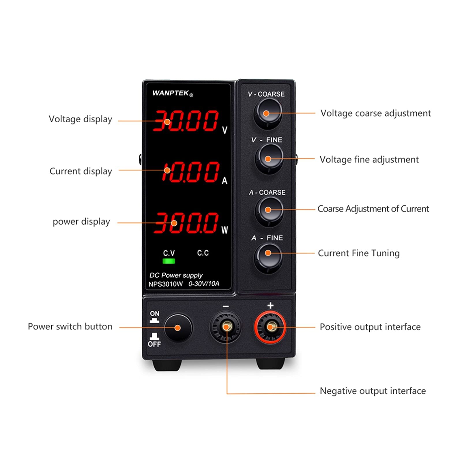 Laboratorio Corriente Continua Fuente de alimentación Fuente de alimentación de conmutación regulada Ajustable Fuente de Banco Variable 3 0v 10a Convertidor de Voltaje(NPS3010W0.01V0.001A)