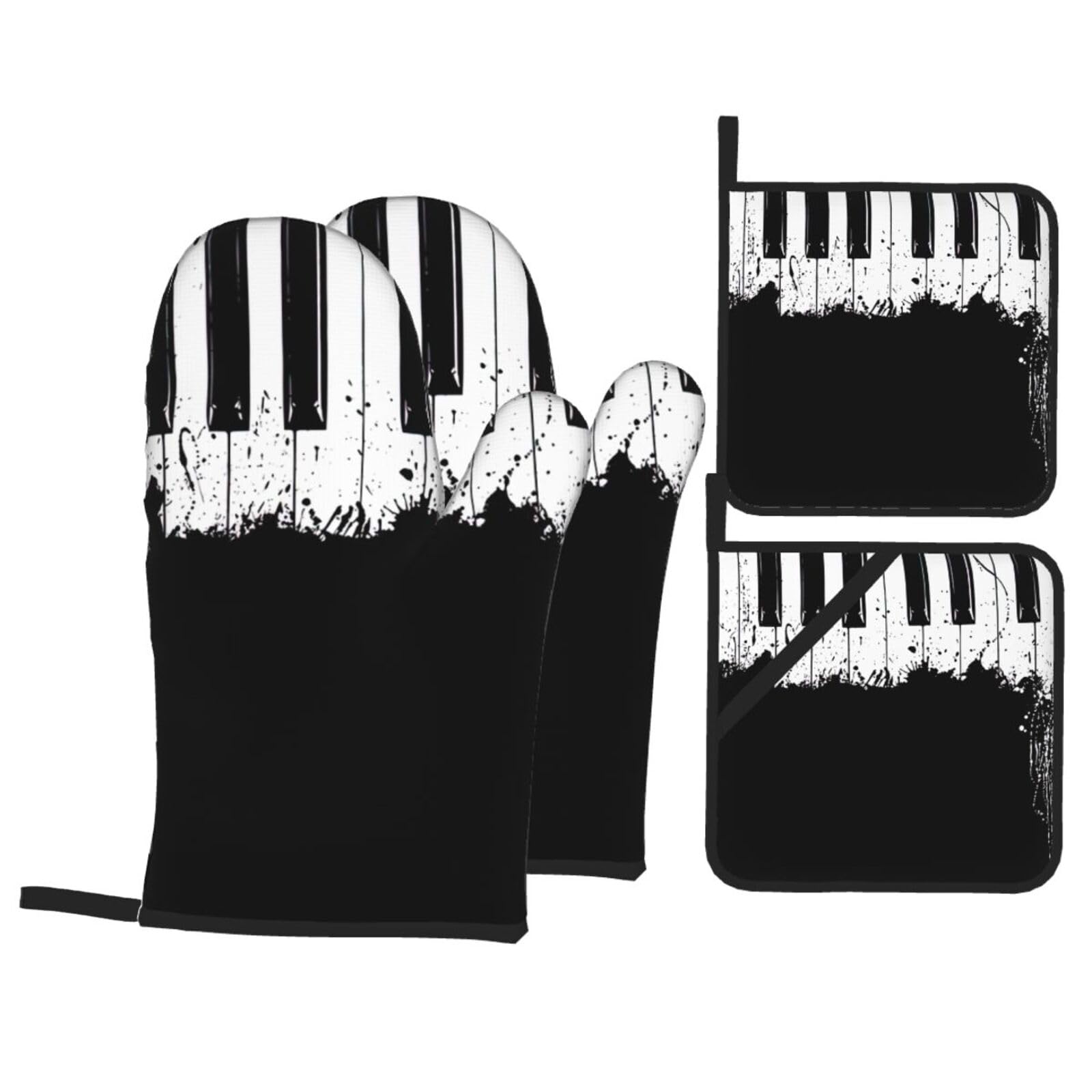 Piano Print 4-Piece Heat-Resistant Oven Waterproof Kitchen Gloves Cooking Roasting Essential