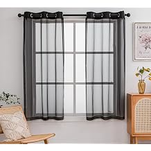 PI Sheer Curtains 63 inches Length with Grommet,Soft Voile Modern Sheer Window Curtain for Kitchen/Office 2 Panels W52 X L63, Black