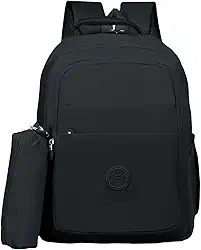 Mochila Escolar Feminina com Estojo, Bolsa Casual Reforçada em Nylon, Alças Ajustáveis, Compartimentos Múltiplos, Ideal para Passeio e Uso Diário