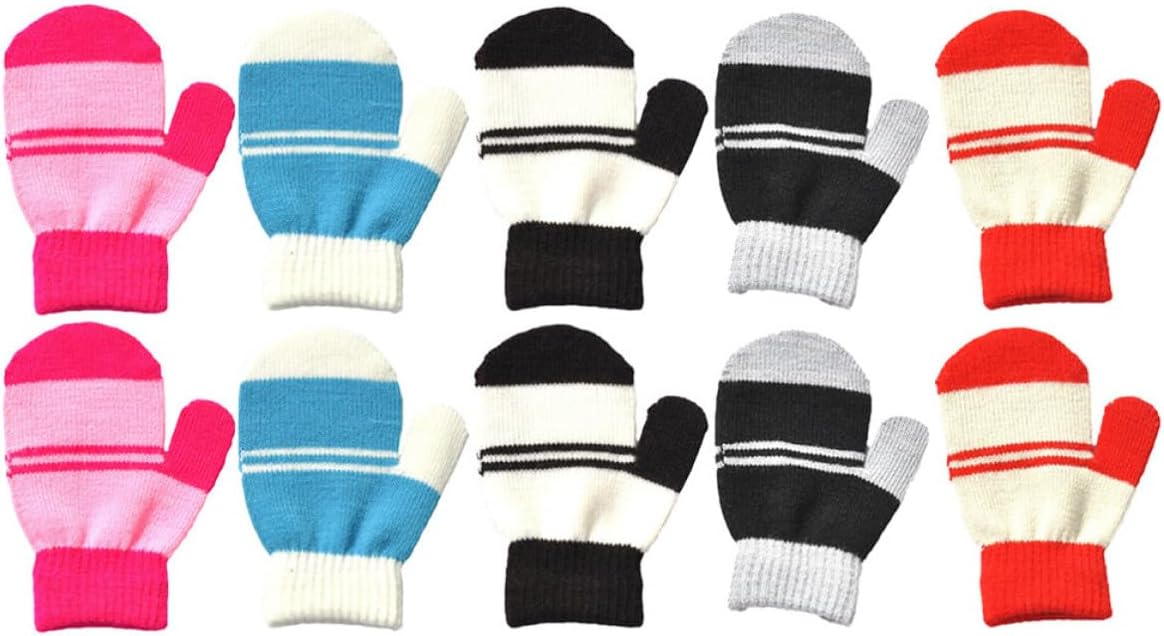 KALLORY 5 Pairs of Winter Warmth Gloves Boys Knitting Mittens Lightweight Acrylic Yarns Comfortable Cold Weather Accessories